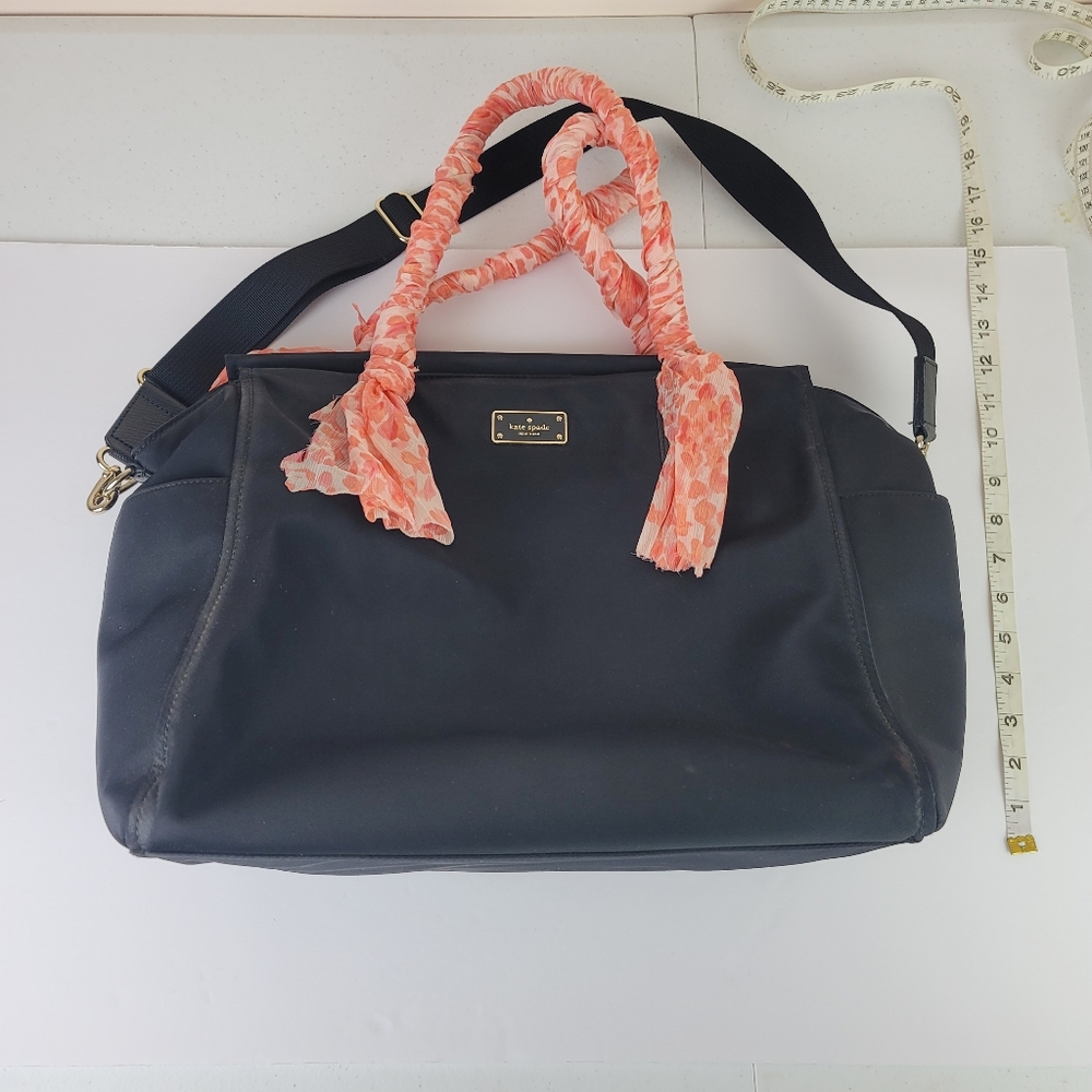 Kate Spade black diaper back, Peachy coral wrapped handles - Picture 5 of 11